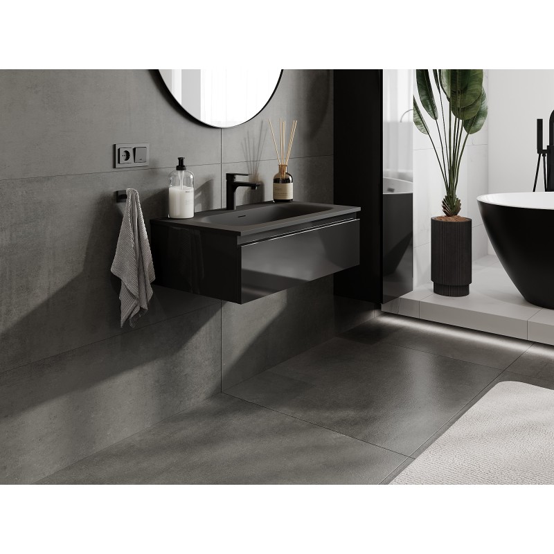 Mexen Orio armario de baño de 80 cm con lavabo Vela, 1 cajón, negro brillo/negro mate - 91A10-08023-1-BF70-W23M71