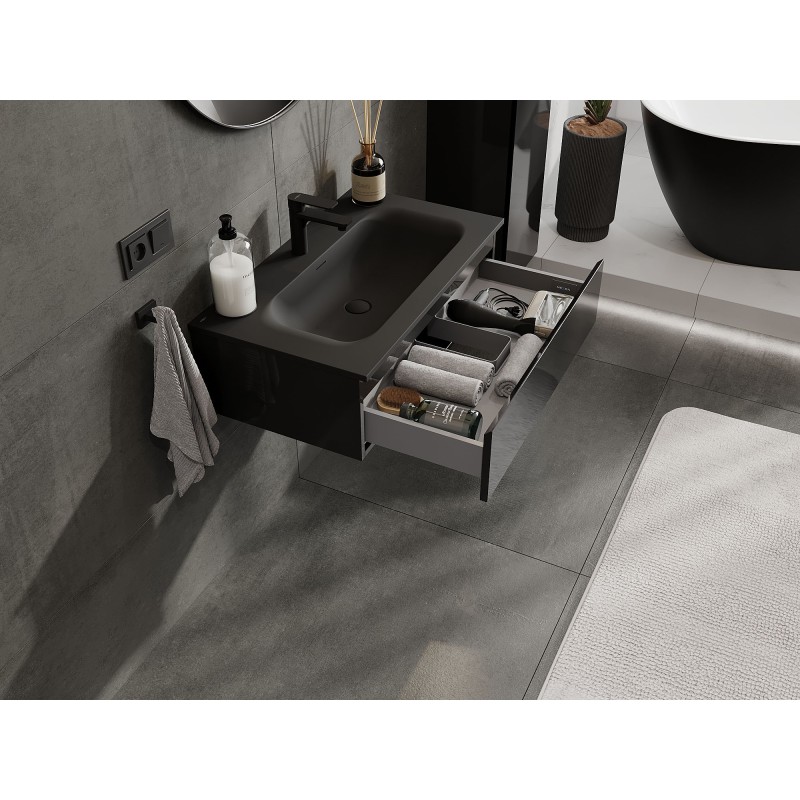 Mexen Orio armario de baño de 80 cm con lavabo Vela, 1 cajón, negro brillo/negro mate - 91A10-08023-1-BF70-W23M71