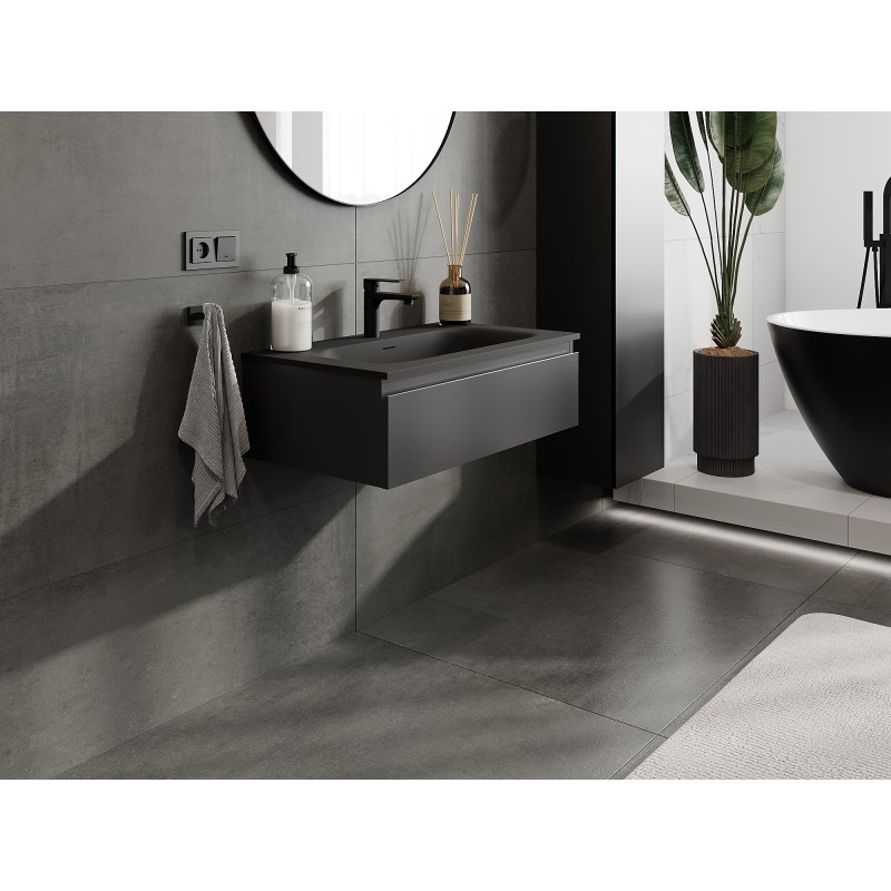 Mexen Orio armário de casa de banho de 80 cm com lavatório Vela, 1 gaveta, preto mate - 91A10-08023-1-BF71-W23M71