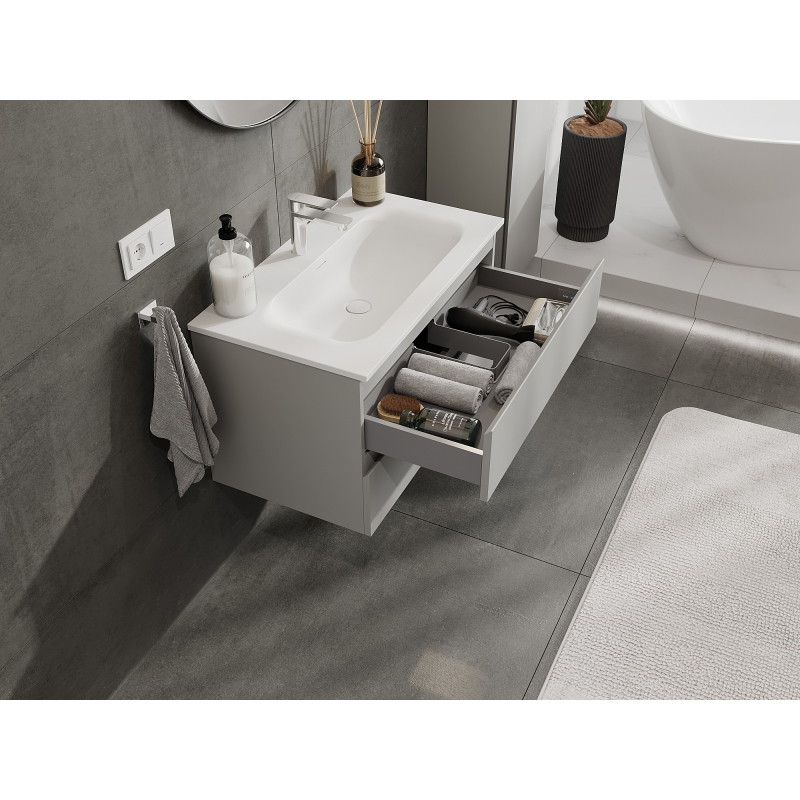 Mexen Orio vannitoakapp 80 cm koos Vela valamu, 2 sahtlit, hall matt/valge matt - 91A10-08047-2-BFF62-W23M01