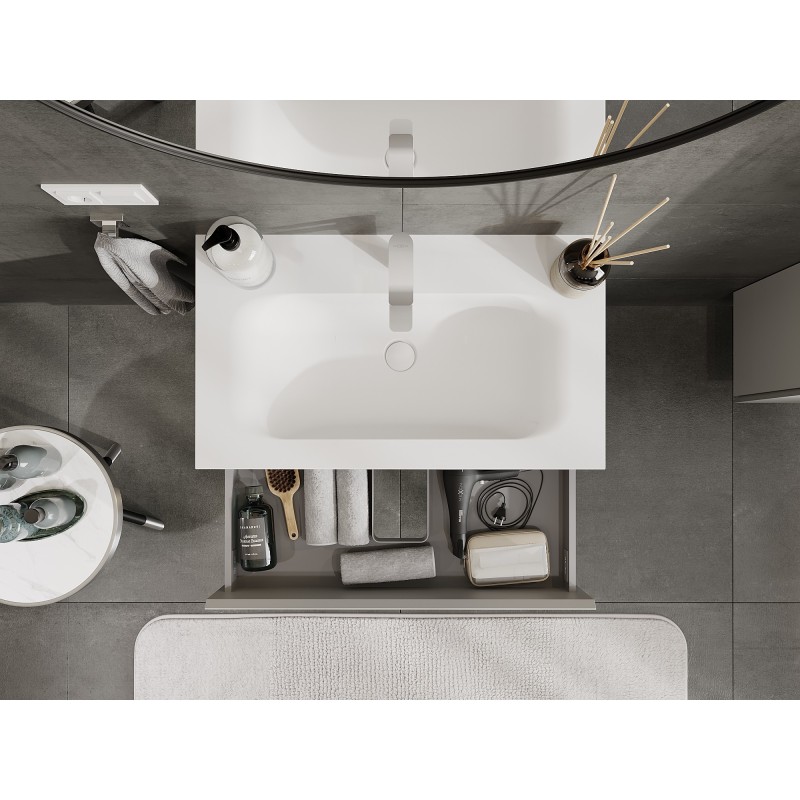 Mexen Orio meuble de salle de bain 80 cm avec lavabo Vela, 2 tiroirs, gris mat/blanc mat - 91A10-08047-2-BFF62-W23M01