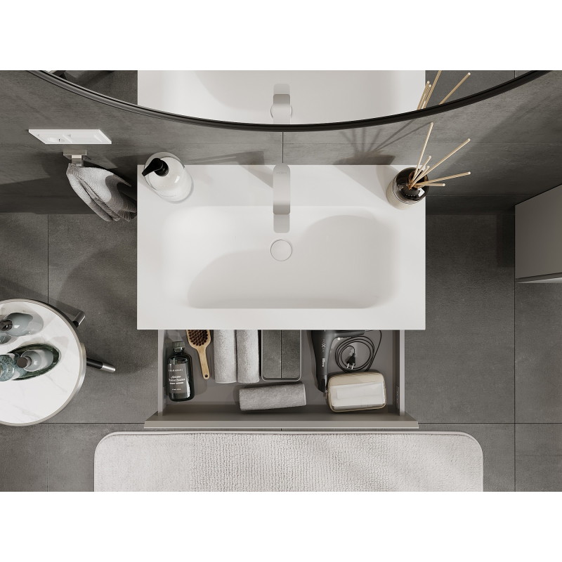 Mexen Orio vannitoakapp 80 cm koos Vela valamu, 2 sahtlit, hall matt/valge matt - 91A10-08047-2-BFF62-W23M01