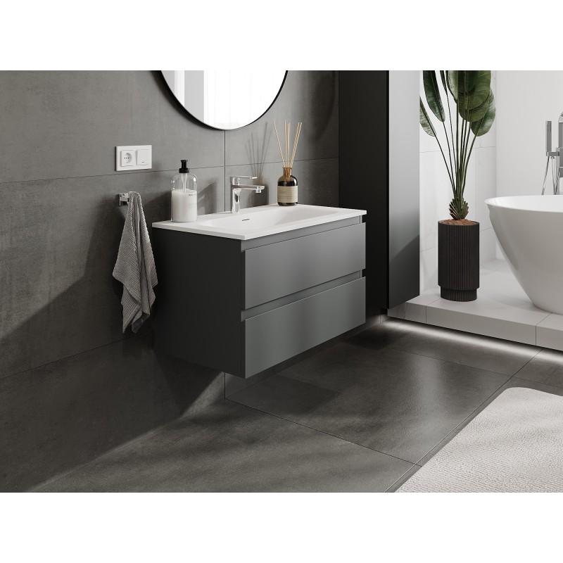 Mexen Orio szafka łazienkowa 80 cm z umywalką Vela, 2 szuflady, grafit mat/biała mat - 91A10-08047-2-BFF66-W23M01