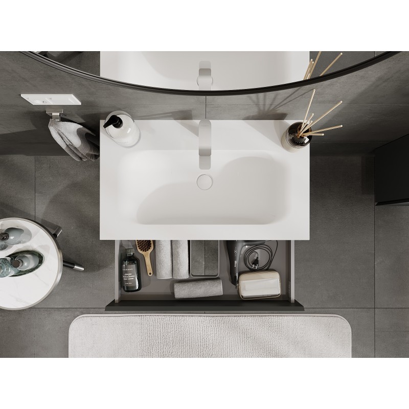 Mexen Orio armadietto da bagno 80 cm con lavabo Vela, 2 cassetti, grafite opaco/bianco opaco - 91A10-08047-2-BFF66-W23M01