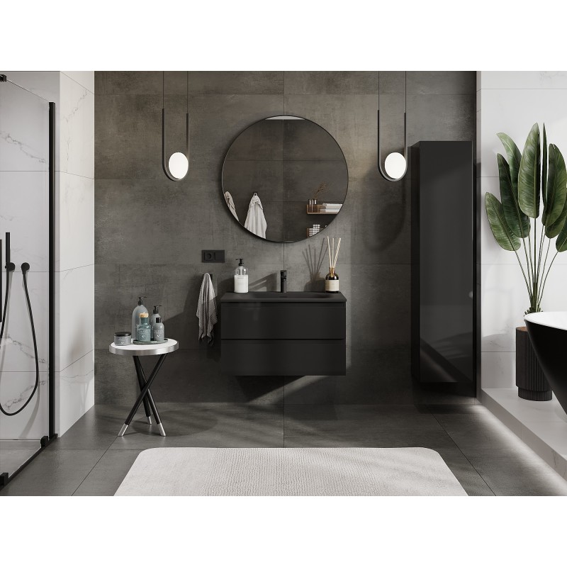 Mexen Orio gabinete de baño de 80 cm con lavabo Vela, 2 cajones, negro brillo/negro mate - 91A10-08047-2-BFF70-W23M71