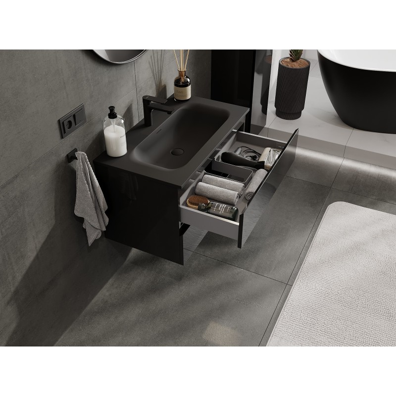 Mexen Orio mobile bagno 80 cm con lavabo Vela, 2 cassetti, nero lucido/nero opaco - 91A10-08047-2-BFF70-W23M71
