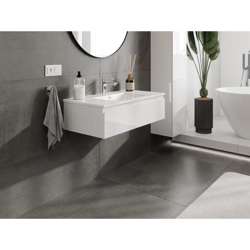 Mexen Orio bathroom cabinet 90 cm with Otis sink, 1 drawer, white gloss - 91A10-09023-1-BF00-W18M00