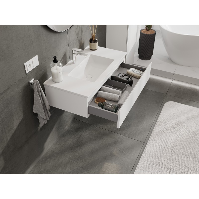 Mexen Orio mobiletto da bagno 90 cm con lavabo Otis, 1 cassetto, bianco opaco - 91A10-09023-1-BF01-W18M01