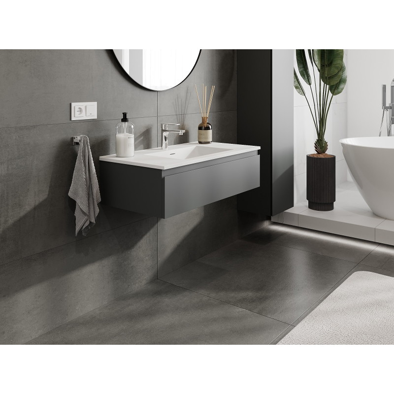 Mexen Orio Badezimmerschrank 90 cm mit Waschbecken Otis, 1 Schublade, Graphit matt/weiß matt - 91A10-09023-1-BF66-W18M01