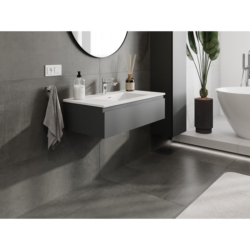 Mexen Orio szafka łazienkowa 90 cm z umywalką Otis, 1 szuflada, grafit mat/biała mat - 91A10-09023-1-BF66-W18M01