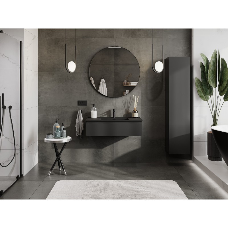 Mexen Orio mobile da bagno 90 cm con lavabo Otis, 1 cassetto, nero opaco - 91A10-09023-1-BF71-W18M71