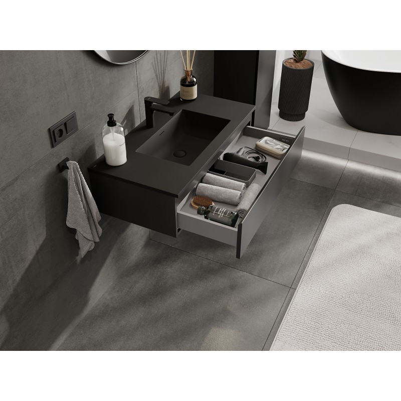Mexen Orio mueble de baño de 90 cm con lavabo Otis, 1 cajón, negro mate - 91A10-09023-1-BF71-W18M71