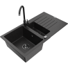 Mexen Matias 1.5-bowl Granite Sink with Drainer and Telma Kitchen Tap, Black/Silver - 6502-73-670200-70-B