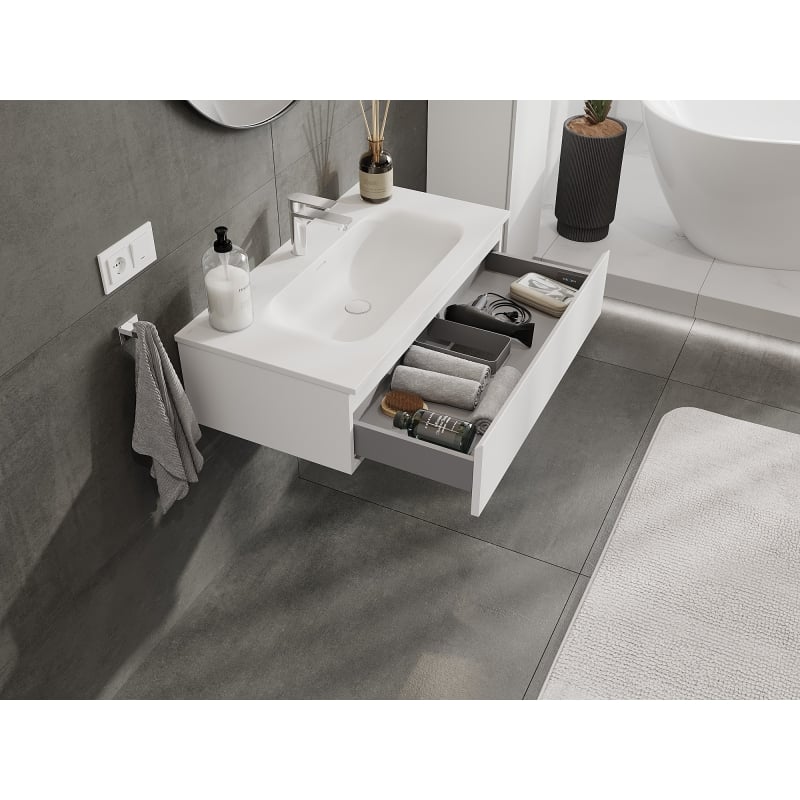 Mexen Orio bathroom cabinet 90 cm with Vela washbasin, 1 drawer, white matt - 91A10-09023-1-BF01-W23M01
