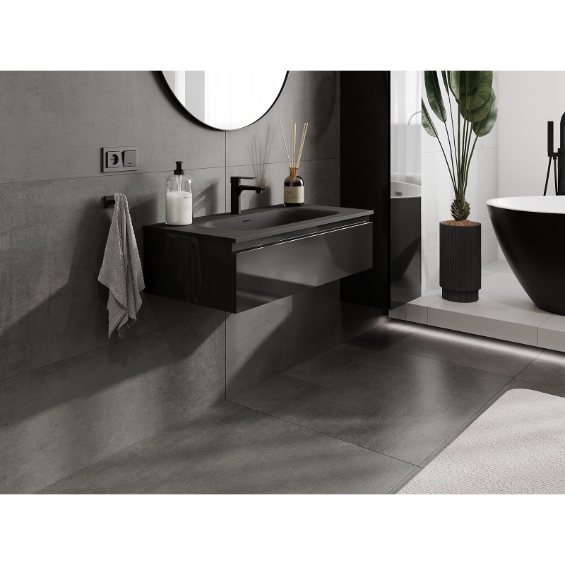 Mexen Orio armário de casa de banho 90 cm com lavatório Vela, 1 gaveta, preto brilhante/preto mate - 91A10-09023-1-BF70-W23M71