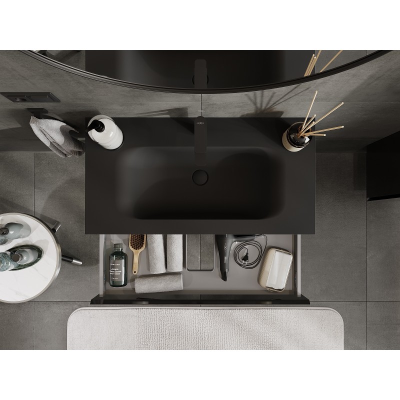 Mexen Orio meuble de salle de bain 90 cm avec lavabo Vela, 1 tiroir, noir brillant/noir mat - 91A10-09023-1-BF70-W23M71