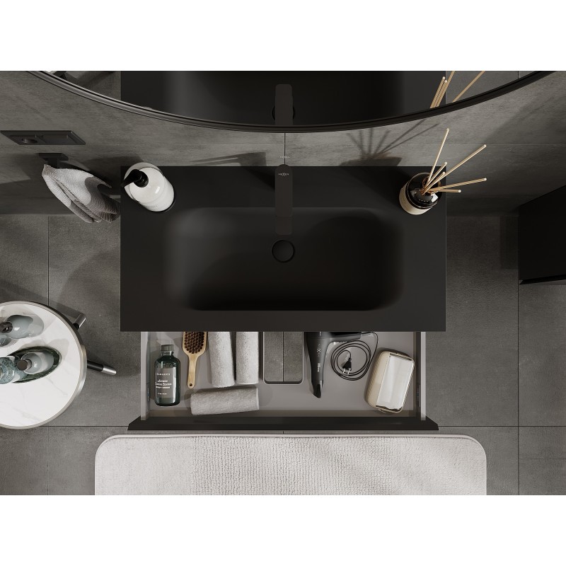 Mexen Orio meuble de salle de bain 90 cm avec lavabo Vela, 1 tiroir, noir mat - 91A10-09023-1-BF71-W23M71