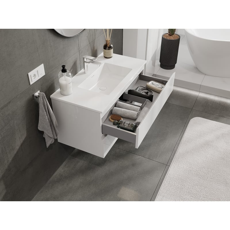 Mexen Orio 90 cm Bathroom Cabinet with Otis Sink, 2 Drawers, White Gloss - 91A10-09047-2-BFF00-W18M00
