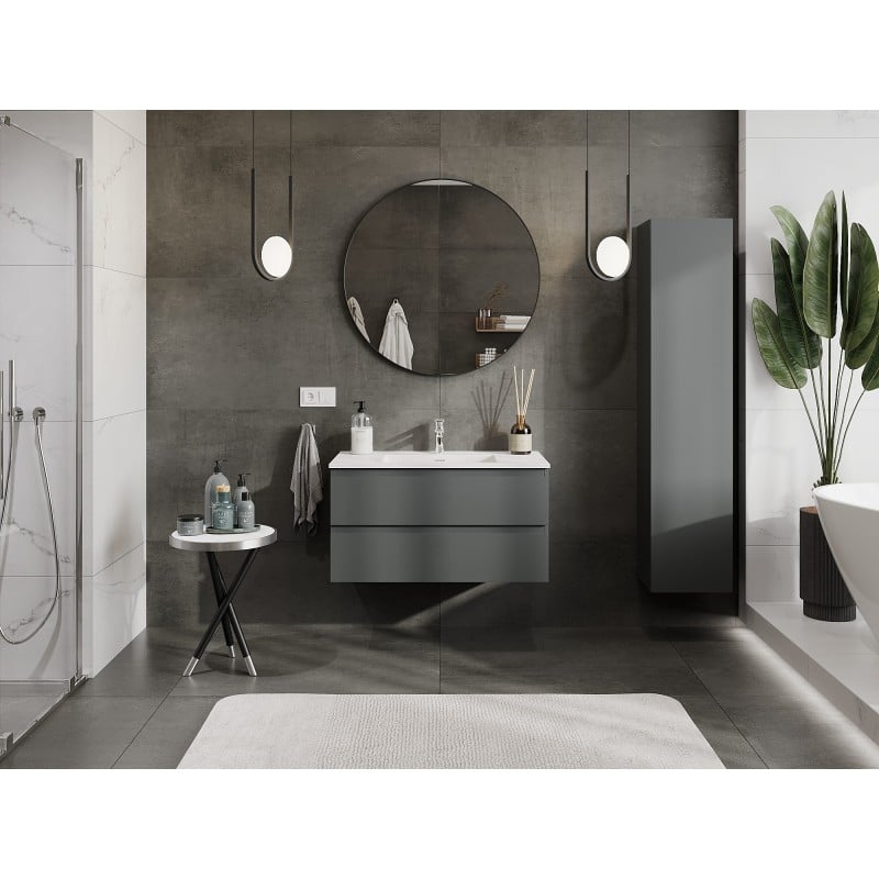 Mexen Orio meuble de salle de bains 90 cm avec lavabo Otis, 2 tiroirs, graphite mat/blanc mat - 91A10-09047-2-BFF66-W18M01
