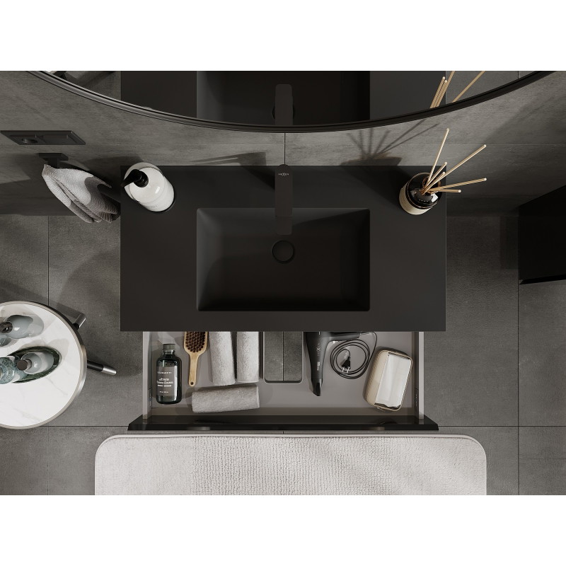 Mexen Orio mobile bagno 90 cm con lavabo Otis, 2 cassetti, nero lucido/nero opaco - 91A10-09047-2-BFF70-W18M71