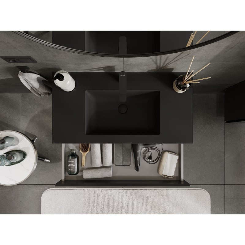 Mexen Orio bathroom cabinet 90 cm with Otis washbasin, 2 drawers, black matte - 91A10-09047-2-BFF71-W18M71