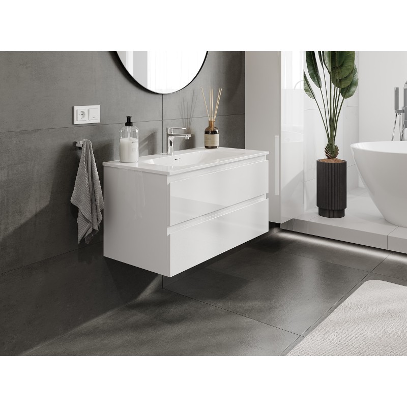 Mexen Orio gabinete de baño de 90 cm con lavabo Vela, 2 cajones, blanco brillo - 91A10-09047-2-BFF00-W23M00