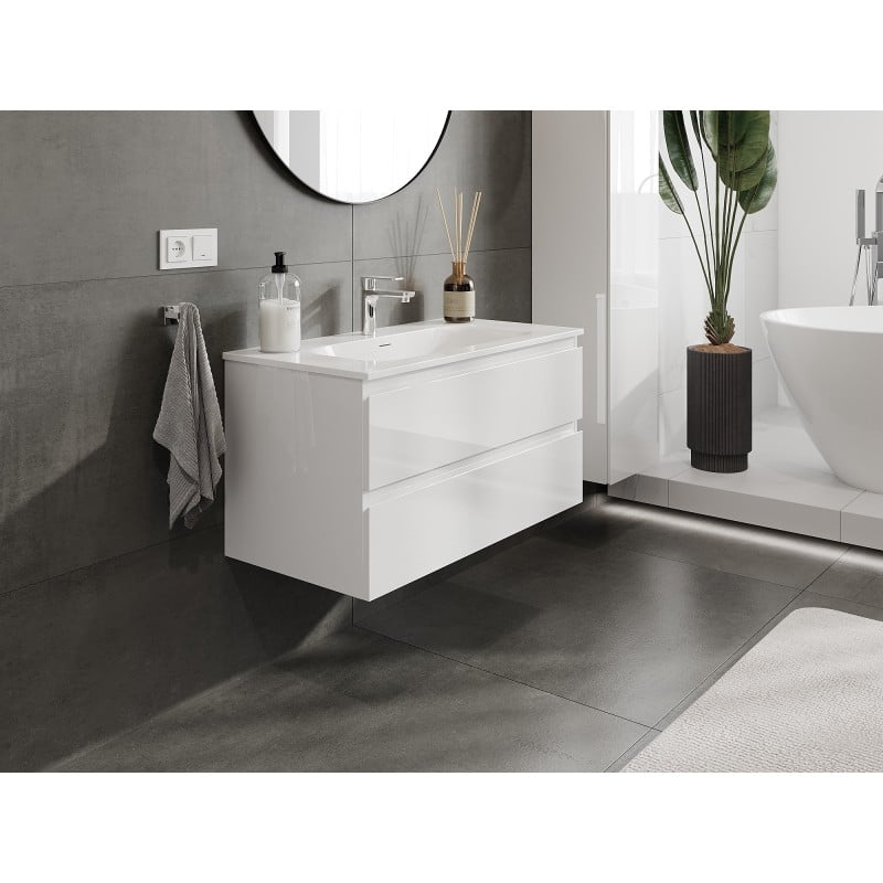 Mexen Orio mobile bagno 90 cm con lavabo Vela, 2 cassetti, bianco lucido - 91A10-09047-2-BFF00-W23M00