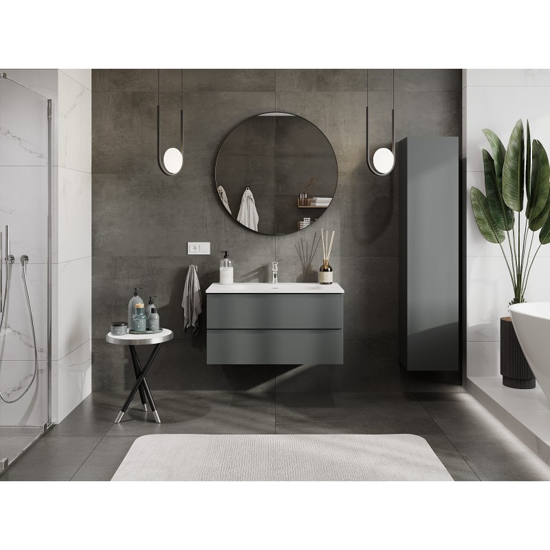 Mexen Orio armoire de salle de bains 90 cm avec lavabo Vela, 2 tiroirs, graphite mat/blanc mat - 91A10-09047-2-BFF66-W23M01