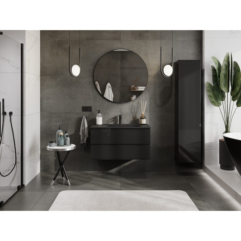 Mexen Orio mobile da bagno 90 cm con lavabo Vela, 2 cassetti, nero lucido/nero opaco - 91A10-09047-2-BFF70-W23M71