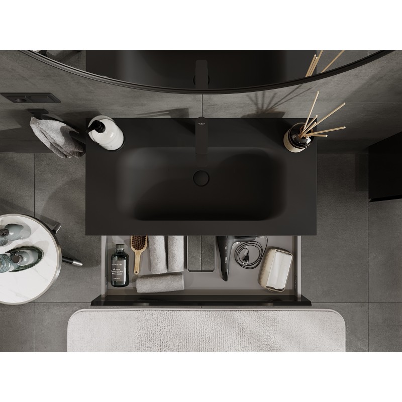 Mexen Orio mobile da bagno 90 cm con lavabo Vela, 2 cassetti, nero lucido/nero opaco - 91A10-09047-2-BFF70-W23M71