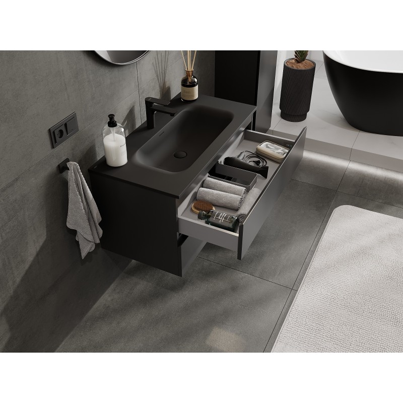 Mexen Orio meuble de salle de bain 90 cm avec vasque Vela, 2 tiroirs, noir mat - 91A10-09047-2-BFF71-W23M71