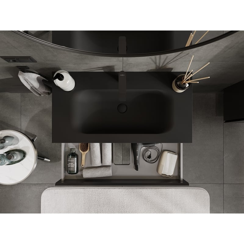 Mexen Orio Bathroom Cabinet 90 cm with Vela Sink, 2 Drawers, Black Matt - 91A10-09047-2-BFF71-W23M71