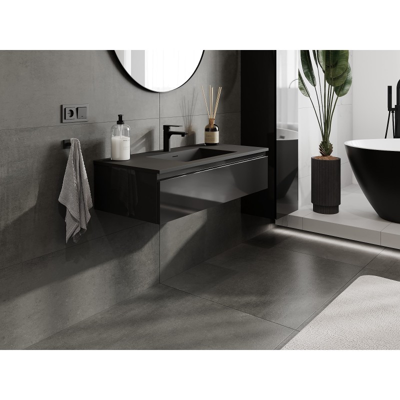 Mexen Orio armario de baño de 100 cm con lavabo Otis, 1 cajón, negro brillo/negro mate - 91A10-10023-1-BF70-W18M71