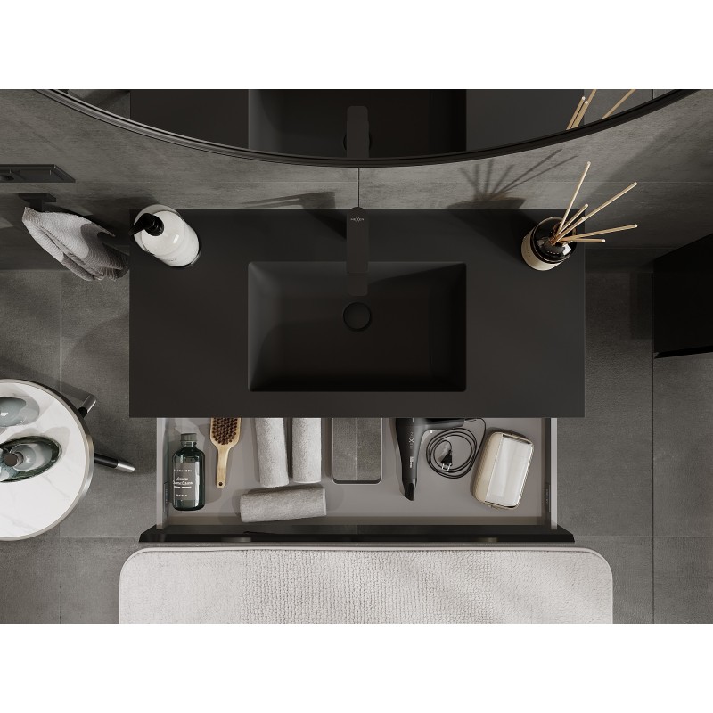 Mexen Orio armario de baño de 100 cm con lavabo Otis, 1 cajón, negro brillo/negro mate - 91A10-10023-1-BF70-W18M71