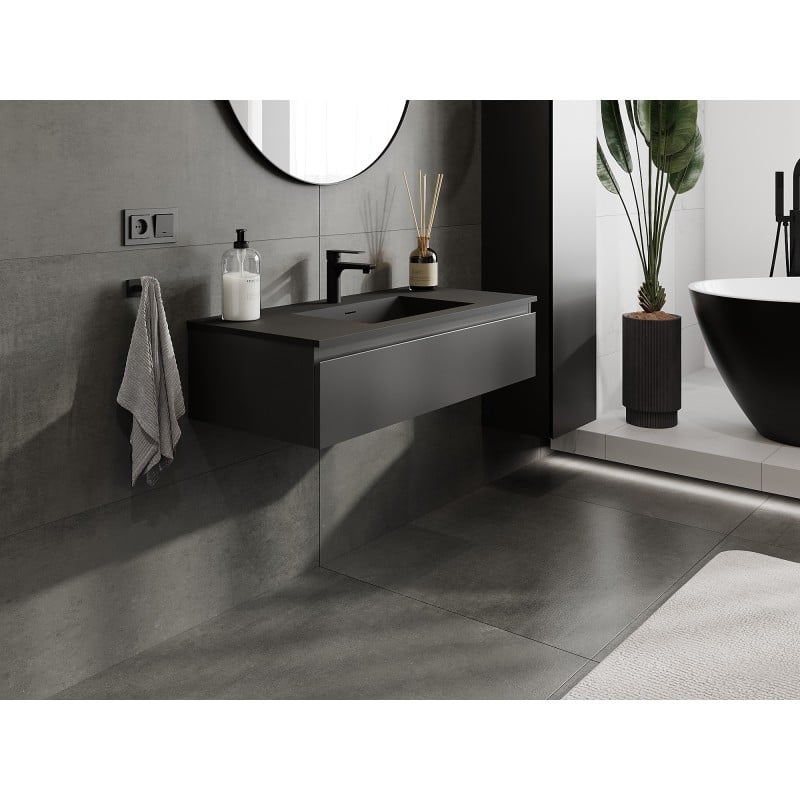 Mexen Orio meuble de salle de bains 100 cm avec lavabo Otis, 1 tiroir, noir mat - 91A10-10023-1-BF71-W18M71