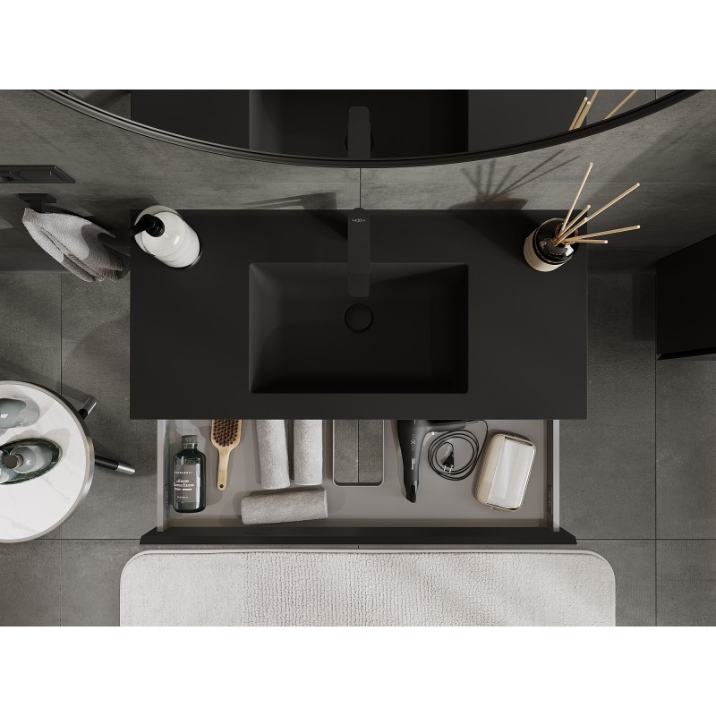 Mexen Orio armadietto da bagno 100 cm con lavabo Otis, 1 cassetto, nero opaco - 91A10-10023-1-BF71-W18M71