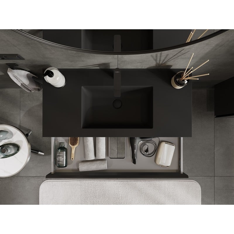 Mexen Orio meuble de salle de bains 100 cm avec lavabo Otis, 1 tiroir, noir mat - 91A10-10023-1-BF71-W18M71