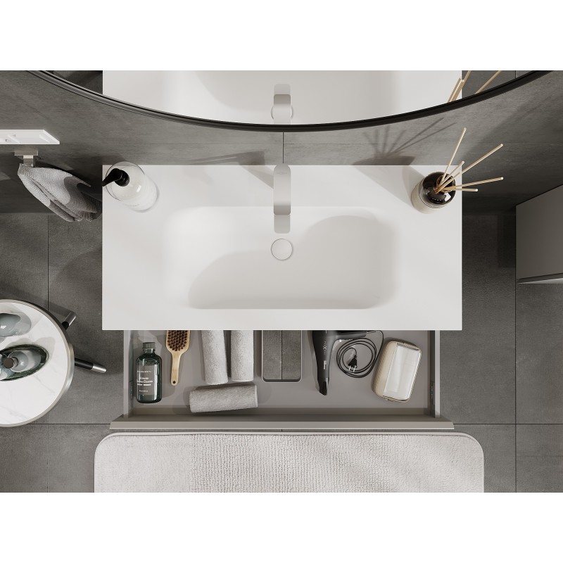 Mexen Orio Badezimmerschrank 100 cm mit Waschbecken Vela, 1 Schublade, grau matt/weiß matt - 91A10-10023-1-BF62-W23M01