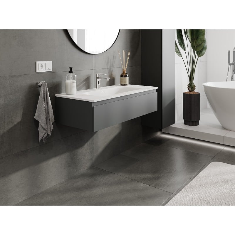 Mexen Orio szafka łazienkowa 100 cm z umywalką Vela, 1 szuflada, grafit mat/biała mat - 91A10-10023-1-BF66-W23M01