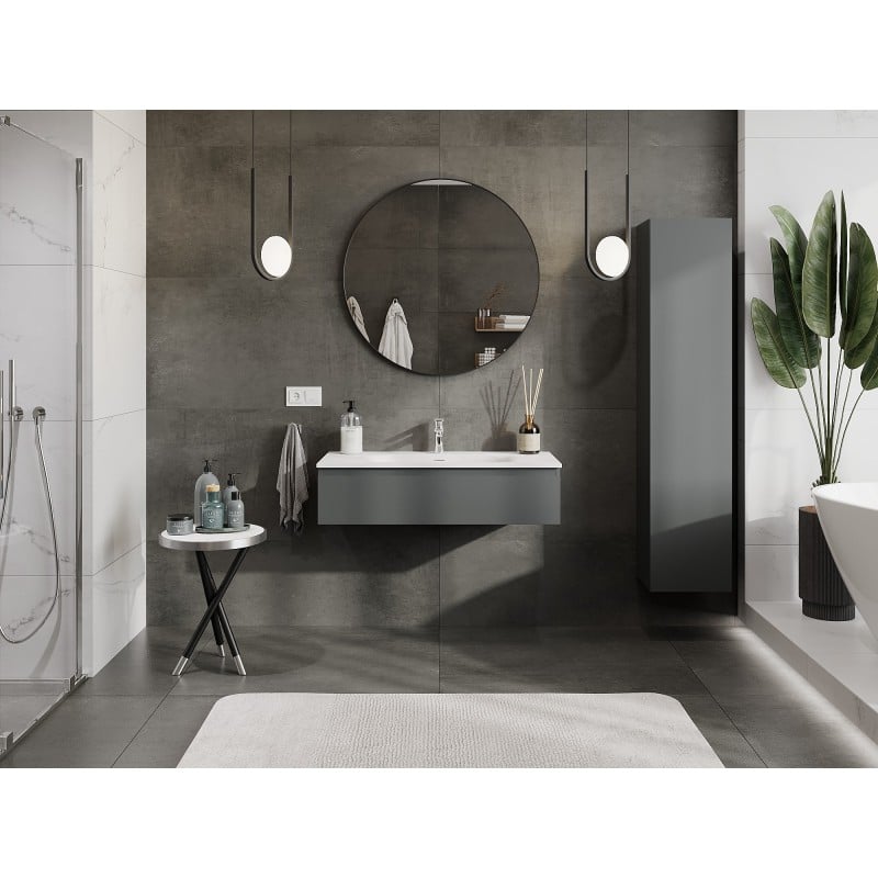 Mexen Orio Badezimmerschrank 100 cm mit Waschbecken Vela, 1 Schublade, Graphit matt/Weiß matt - 91A10-10023-1-BF66-W23M01