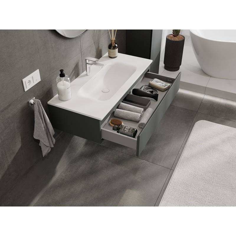 Mexen Orio armadietto da bagno 100 cm con lavabo Vela, 1 cassetto, grafite opaco/bianco opaco - 91A10-10023-1-BF66-W23M01