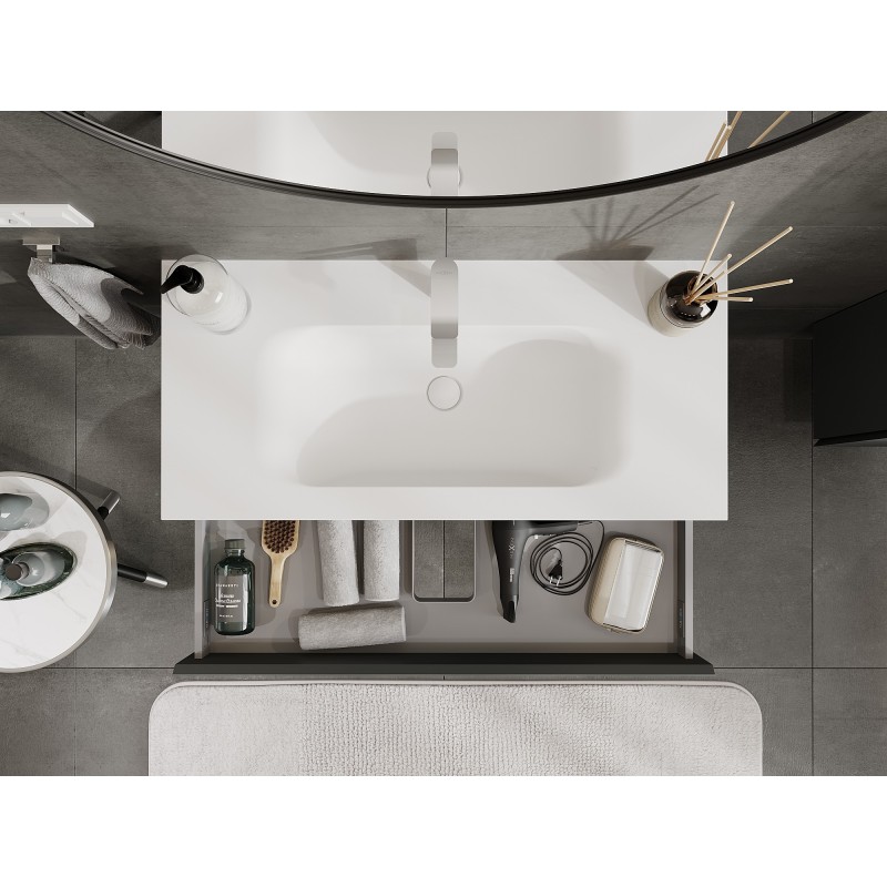 Mexen Orio badkamerkast 100 cm met wastafel Vela, 1 lade, mat grafiet/wit mat - 91A10-10023-1-BF66-W23M01