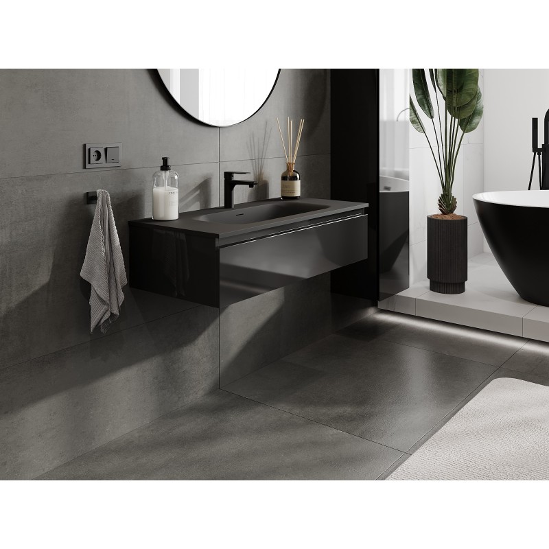 Mexen Orio móvel de casa de banho 100 cm com lavatório Vela, 1 gaveta, preto brilhante/preto mate - 91A10-10023-1-BF70-W23M71