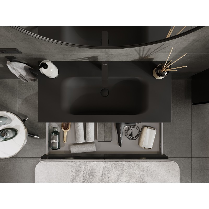 Mexen Orio armario de baño de 100 cm con lavabo Vela, 1 cajón, negro brillo/negro mate - 91A10-10023-1-BF70-W23M71