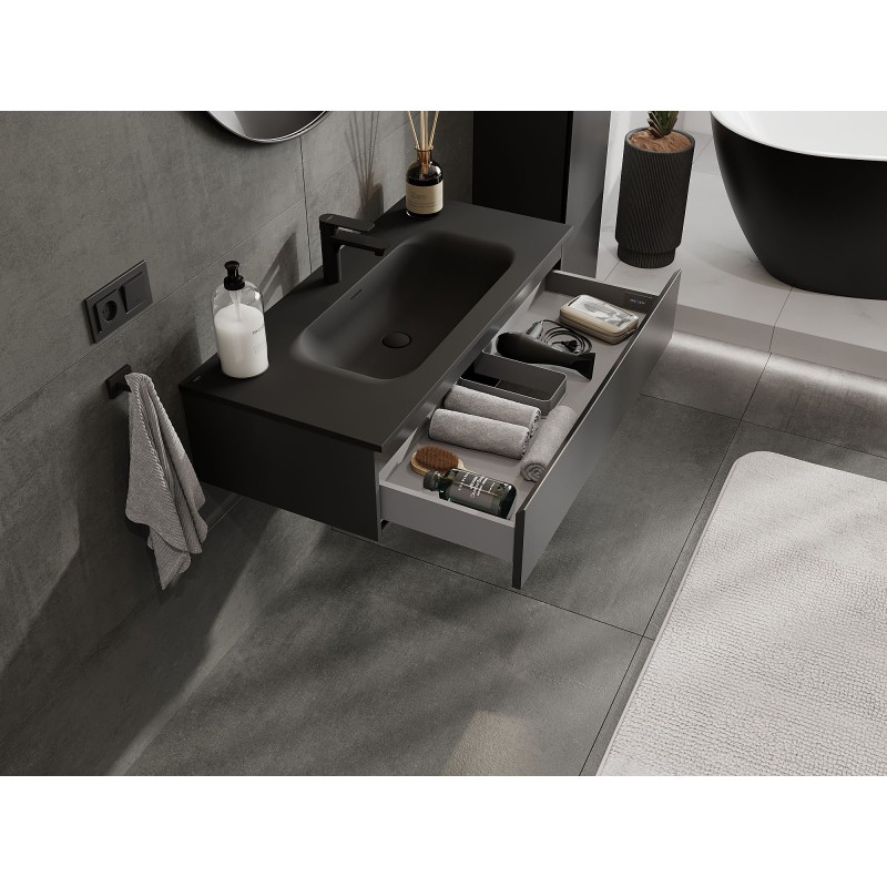 Mexen Orio badkamerkast 100 cm met wastafel Vela, 1 lade, zwart mat - 91A10-10023-1-BF71-W23M71