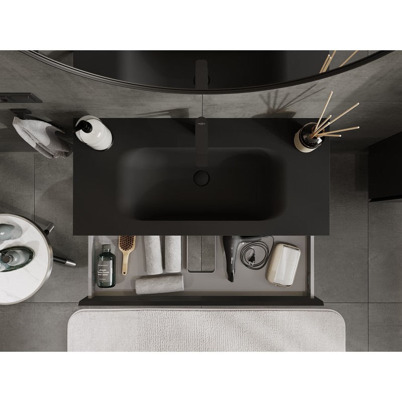 Mexen Orio armadietto da bagno 100 cm con lavabo Vela, 1 cassetto, nero opaco - 91A10-10023-1-BF71-W23M71