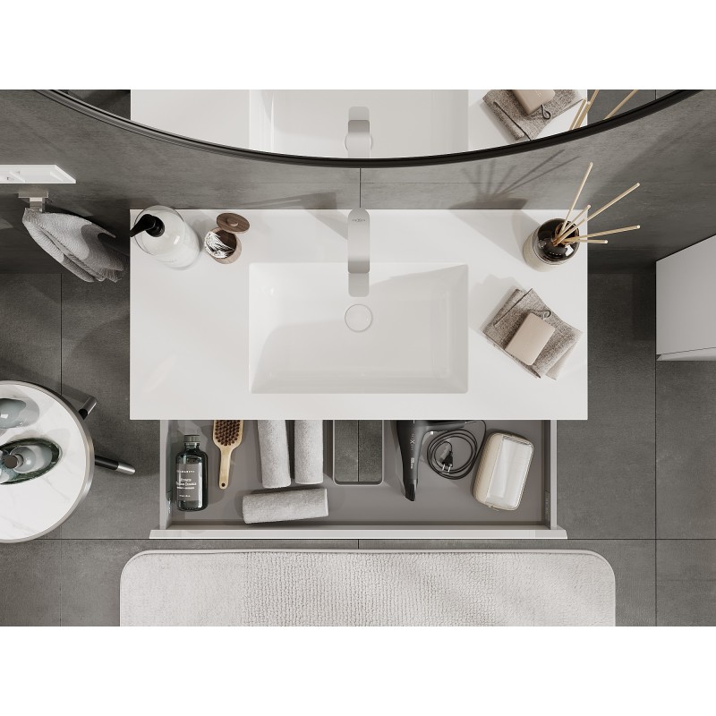 Mexen Orio armoire de salle de bain 100 cm avec lavabo Otis, 2 tiroirs, blanc brillant - 91A10-10047-2-BFF00-W18M00