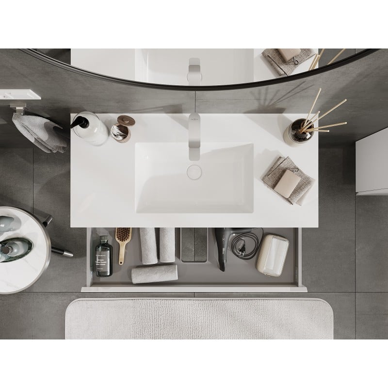 Mexen Orio badrumsskåp 100 cm med handfat Otis, 2 lådor, vit glans - 91A10-10047-2-BFF00-W18M00