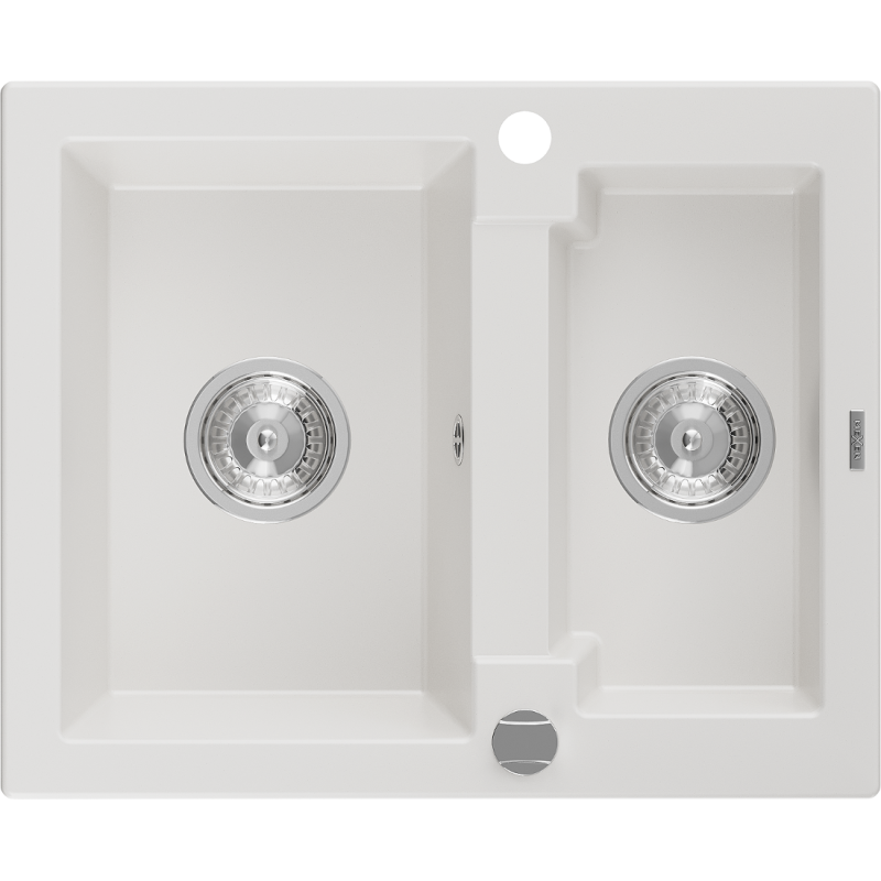 Mexen Carlos granite sink 1.5-bowl 582 x 475 mm, white, chrome siphon - 6518581500-20