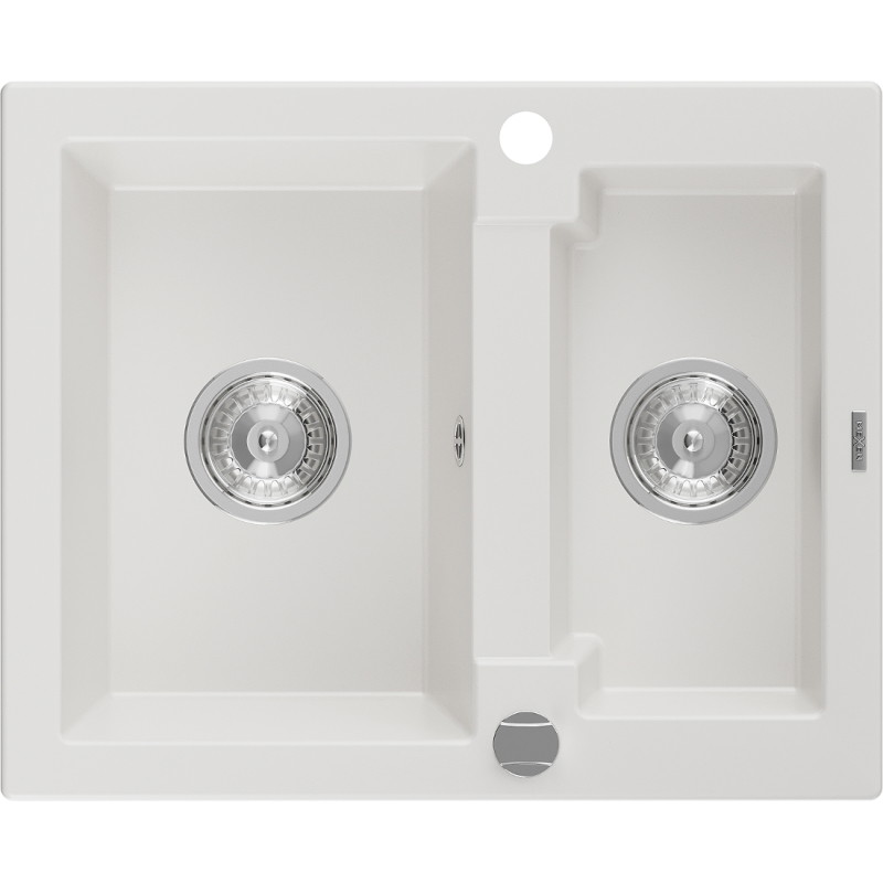 Mexen Carlos granitische spoelbak 1,5-kamer 582 x 475 mm, wit, chrom sifon - 6518581500-20